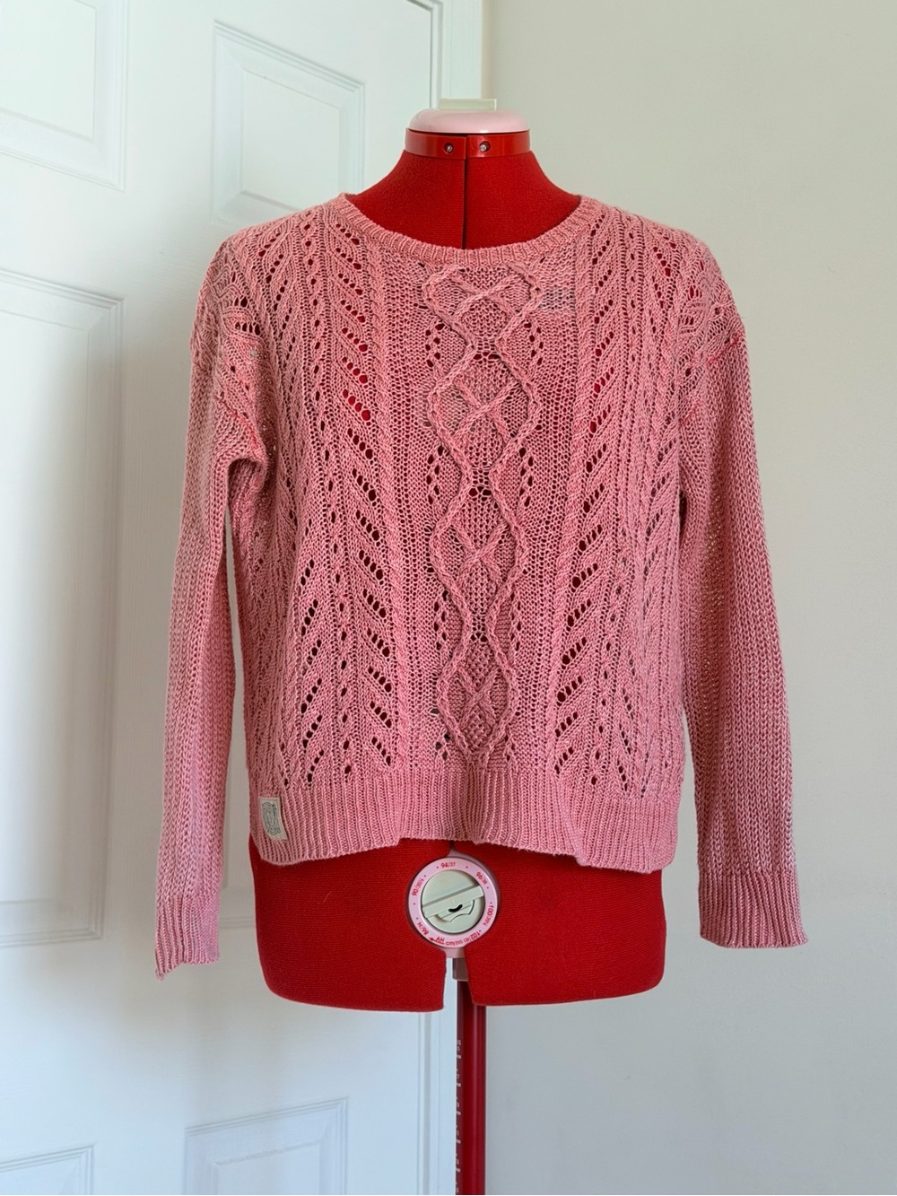 Polo Ralph Lauren 100% Linen Cable Knit Crewneck Sweater Pink sz XS S (girls M)